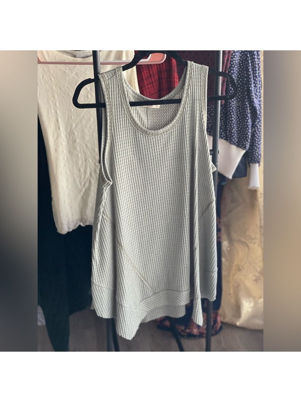 Hummingbird Light Gray Ribbed Tank Top